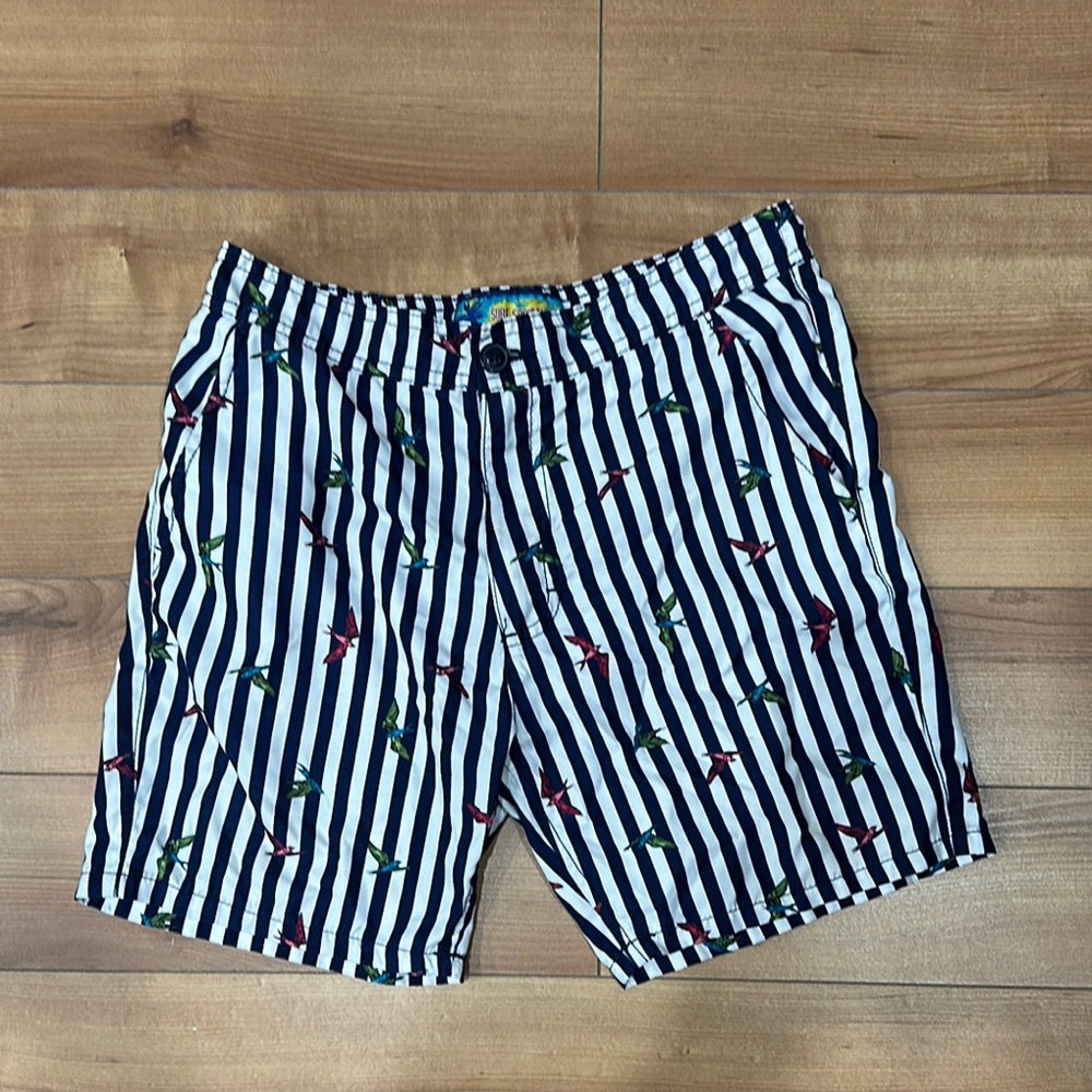 Surf Society Striped Shorts with Bird Design